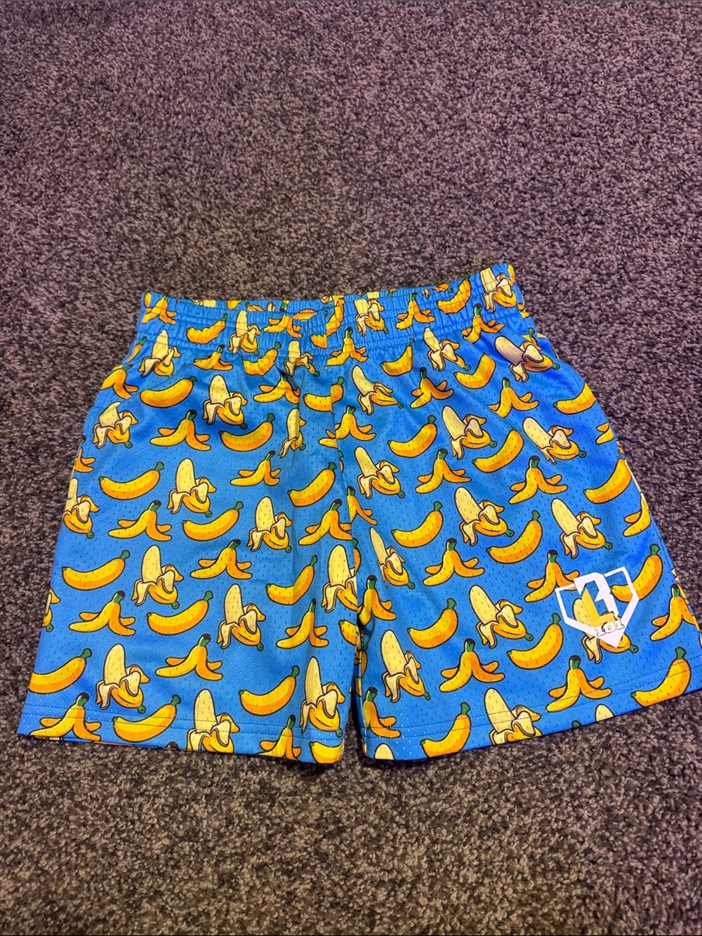 Blue Banana-Print Kids Swim Shorts with Elastic Waist